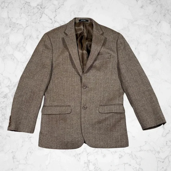 Lauren Ralph Lauren Mens 38S Slim Fit 100% Wool Herringbone Blazer Brown - Picture 3 of 10